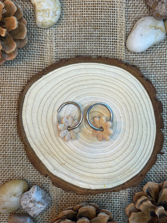 Pampille Dora beige rosé + créole argent 20 mm