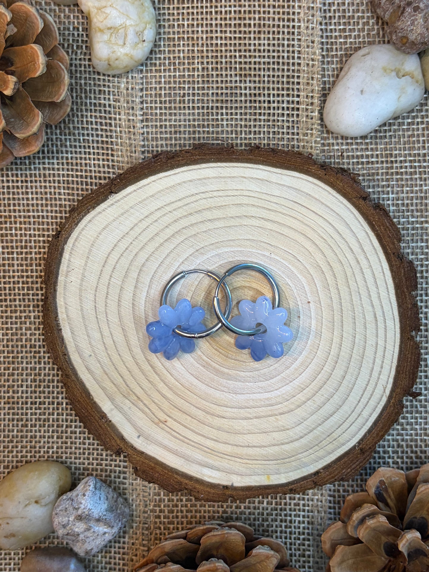 Pampille Dora translucide bleue + créole argent 20 mm