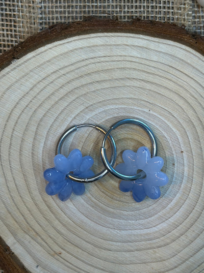 Pampille Dora translucide bleue + créole argent 20 mm