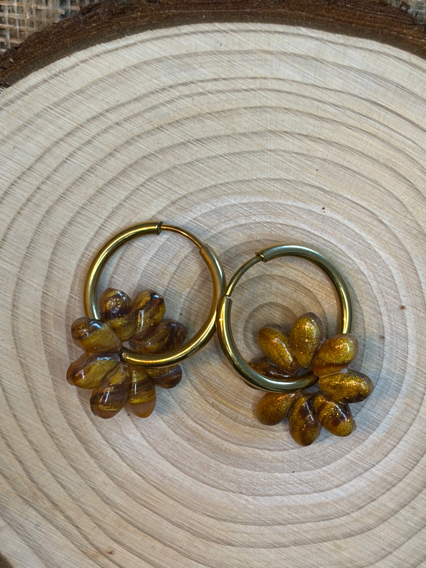 Pampille Dora marron or + créole dorée 20 mm