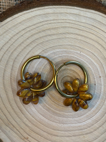 Pampille Dora marron or + créole dorée 20 mm