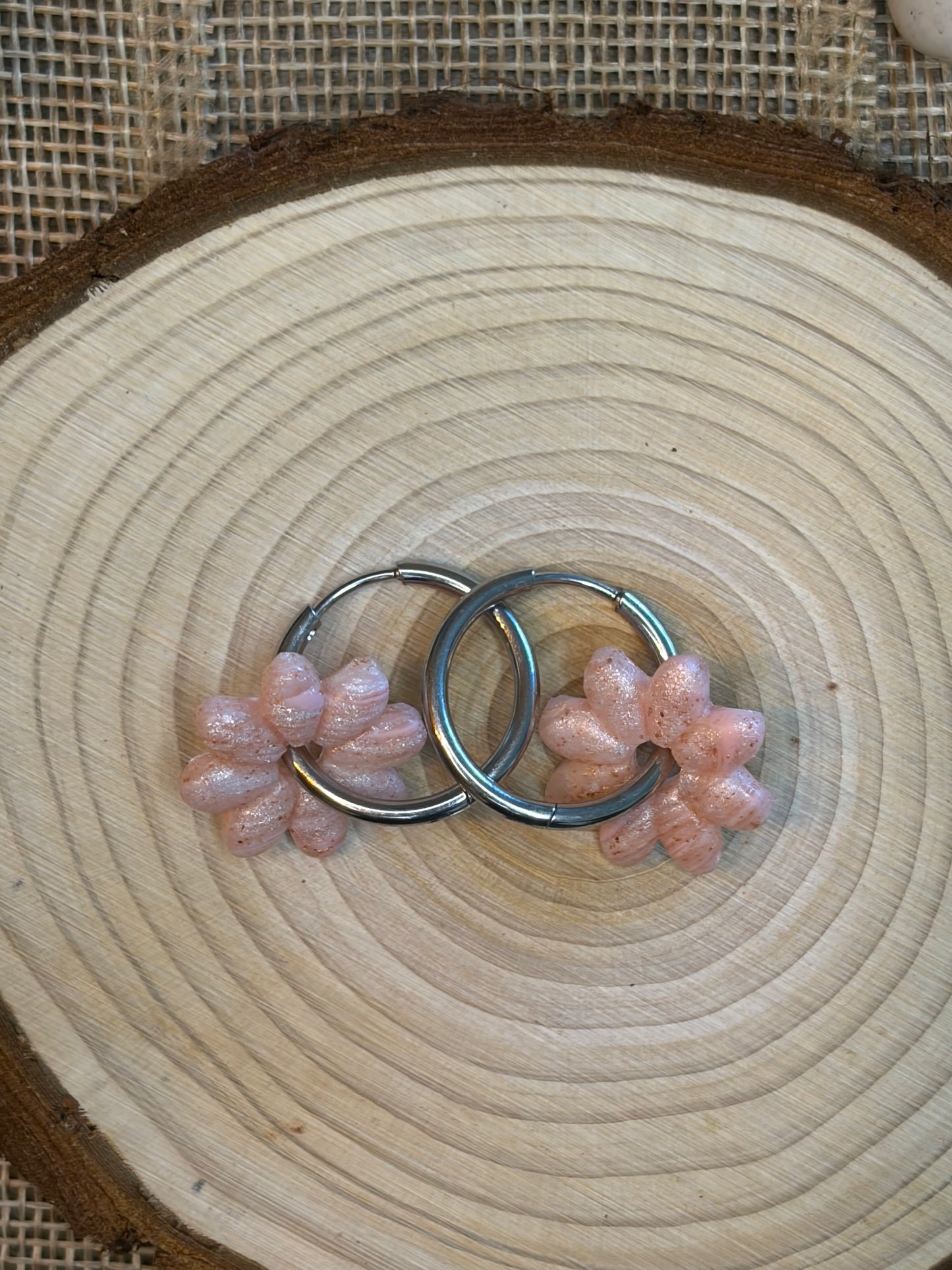 Pampille Dora rosé nacré + créole argent 20 mm