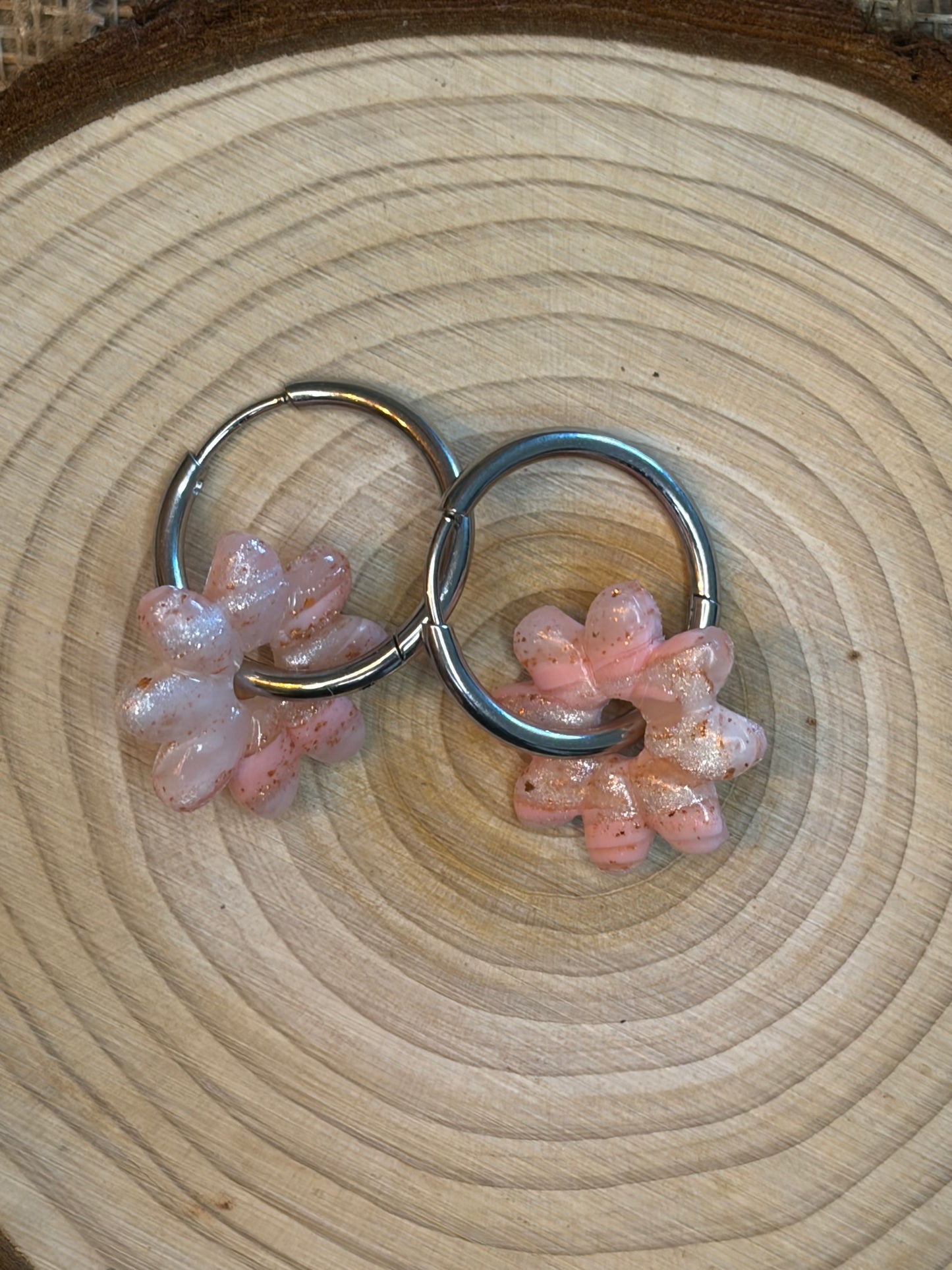 Pampille Dora rosé ambré + créole argent 20 mm
