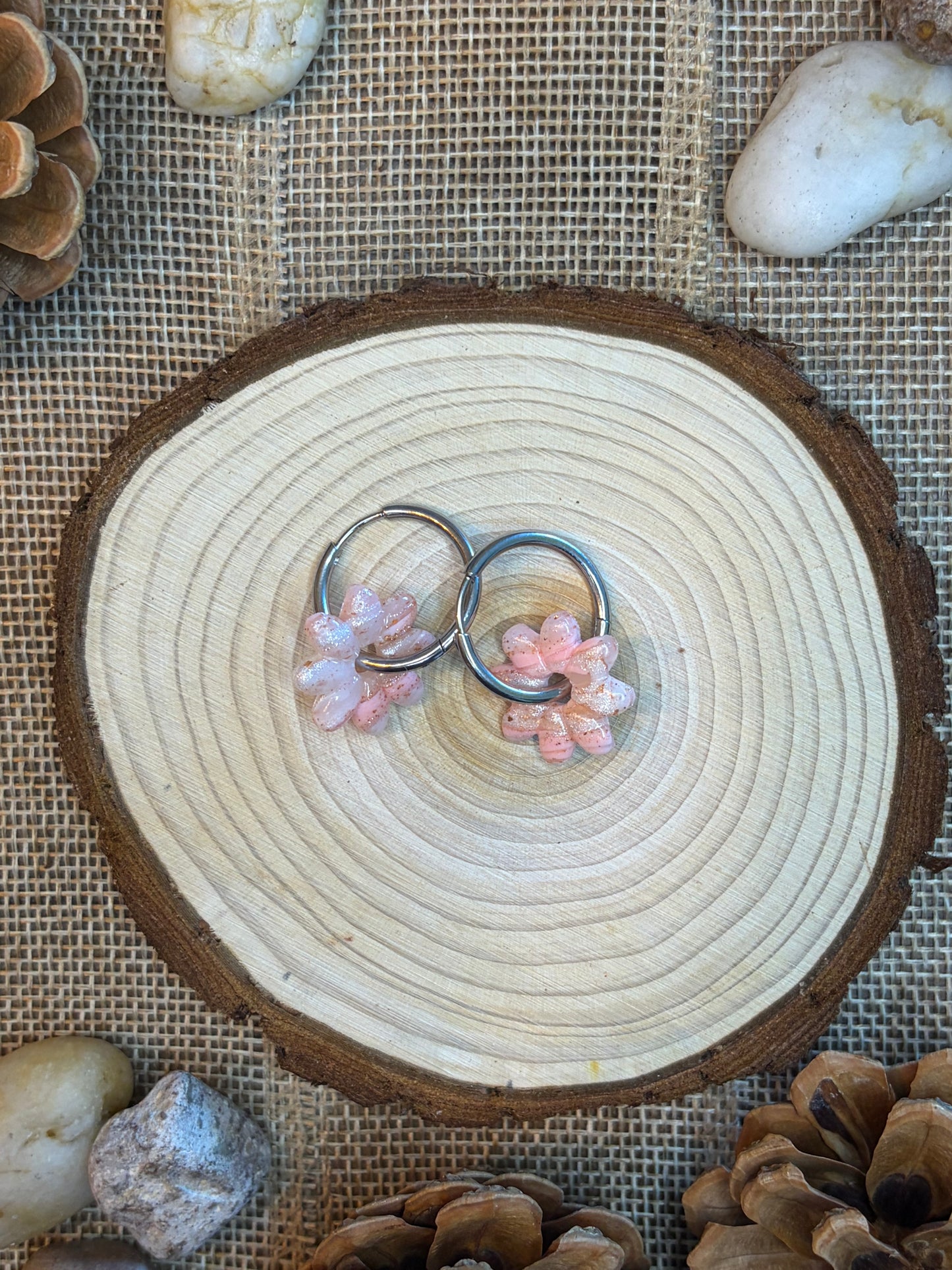 Pampille Dora rosé ambré + créole argent 20 mm