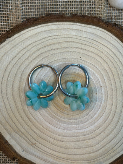 Pampille vert ambré + créole argent 20 mm