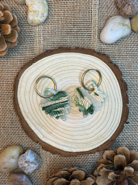 Pampille Apache verte beige + créole dorée 20 mm