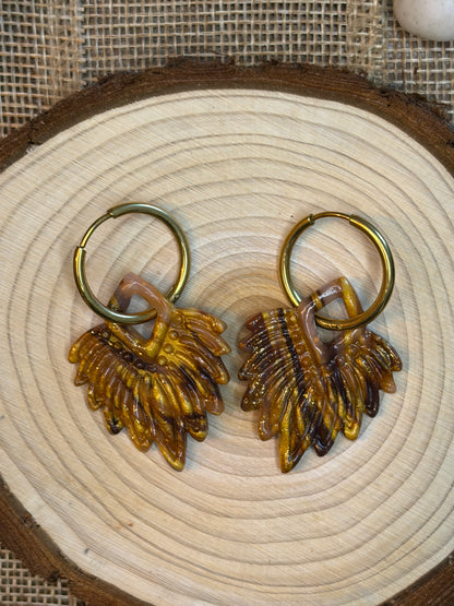 Pampille Apache marron ambré + créole dorée 20 mm