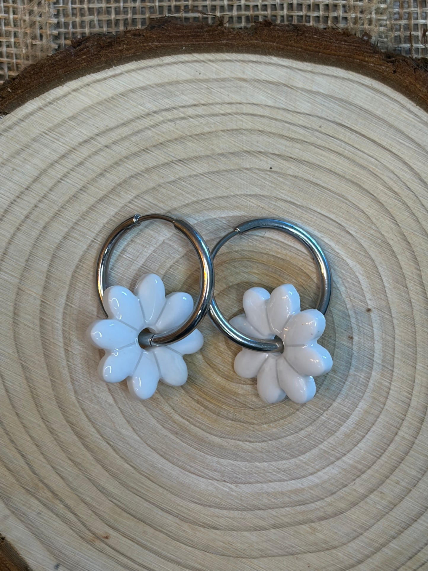 Pampille Dora blanche + créole argent 20 mm