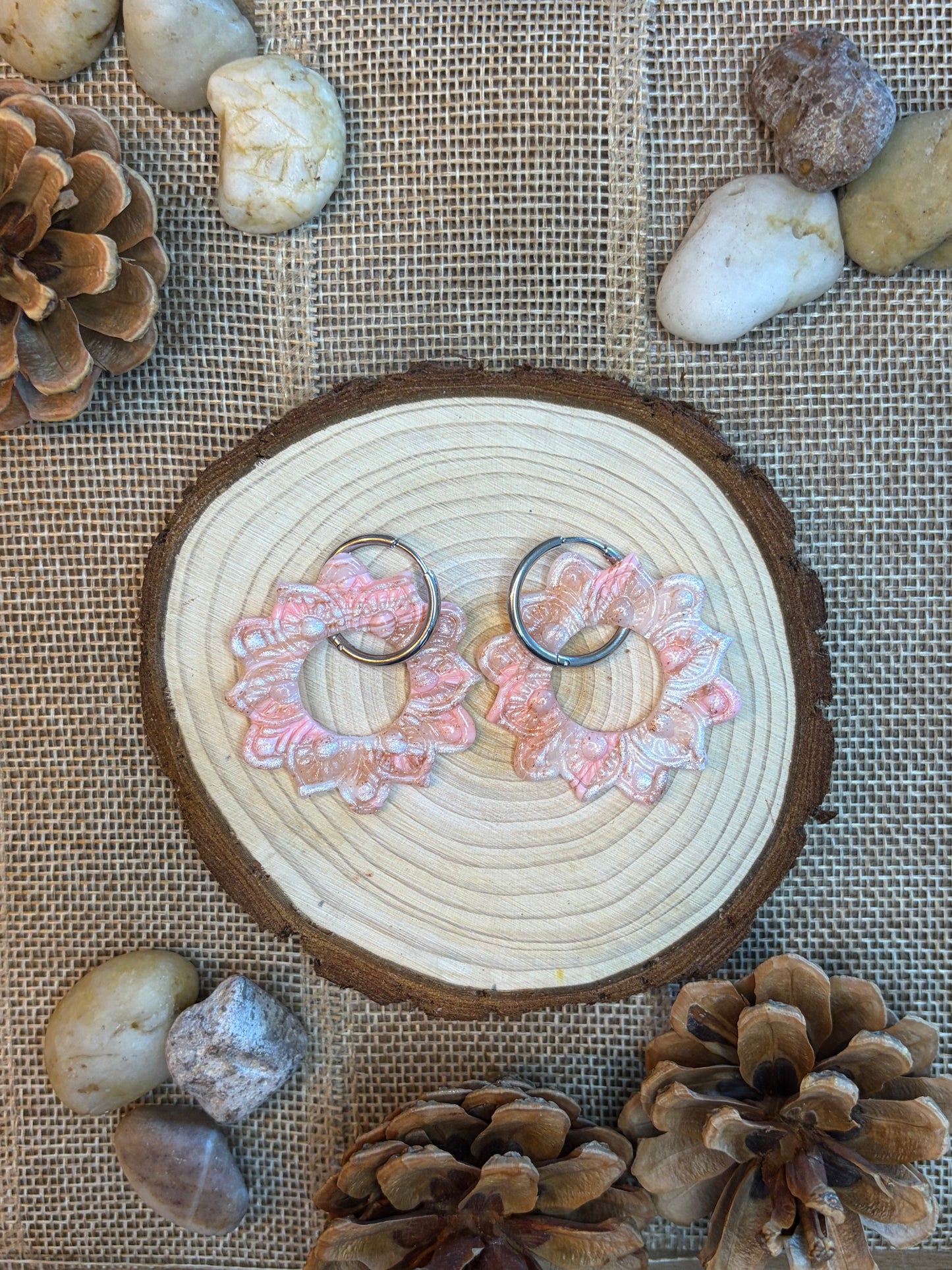 Pampille Navajos rosé nacré + créole argent 20 mm