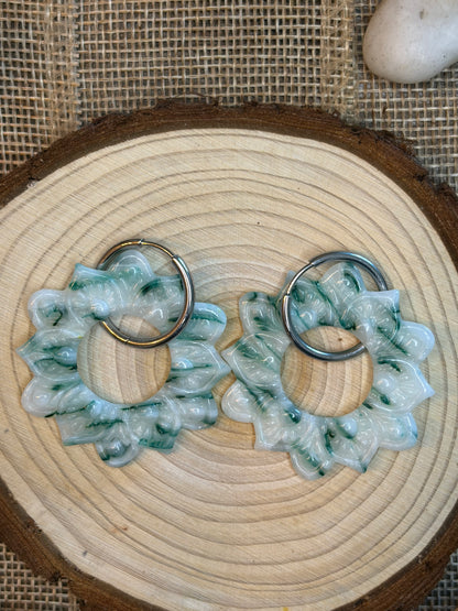 Pampille Navajos vert ambré + créole argent 20 mm