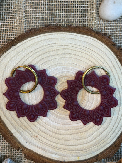 Pampille Navajos bordeaux translucide + créole dorée 20 mm