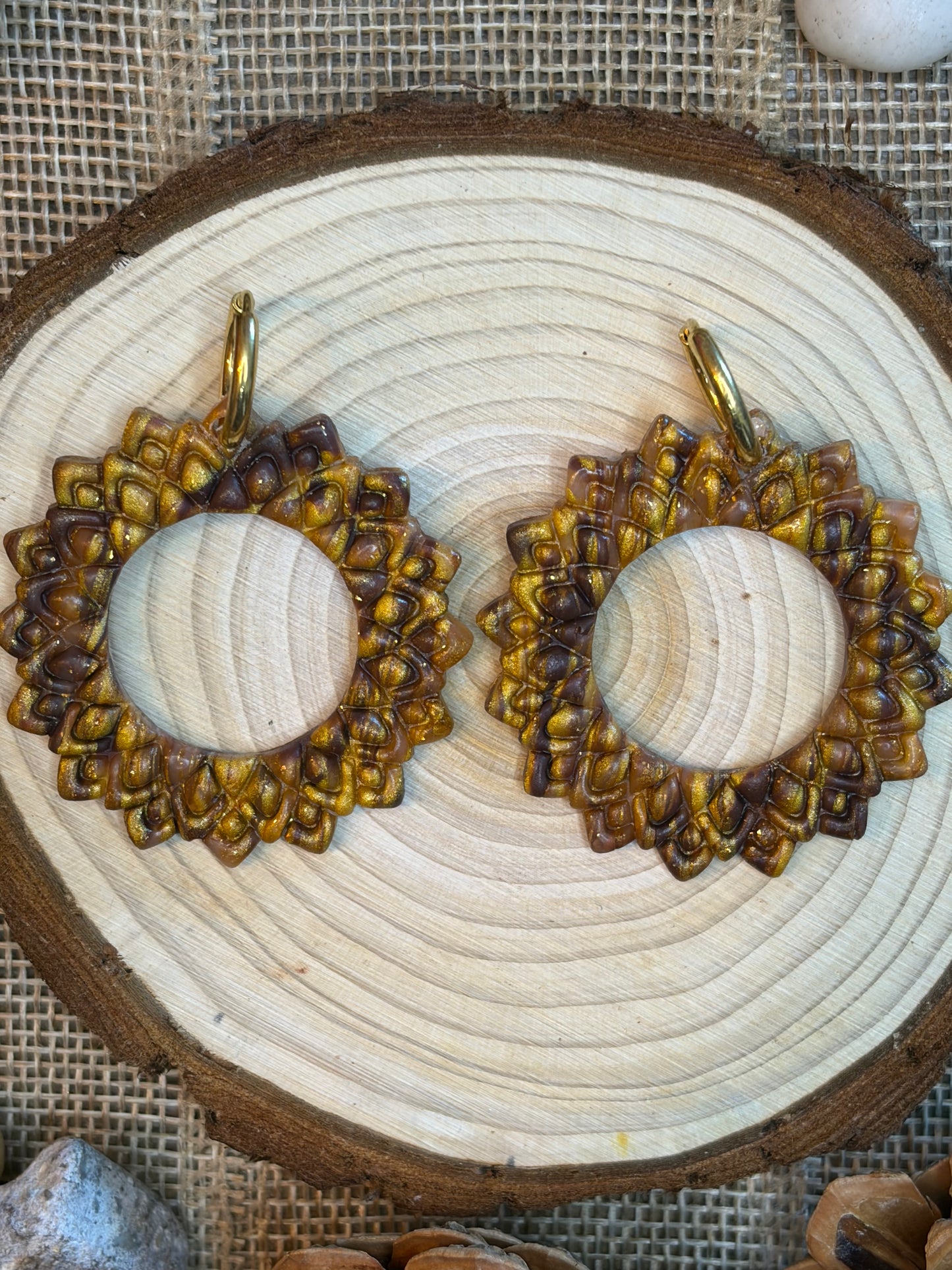 Pampille Sahale marron or + créole dorée 14 mm
