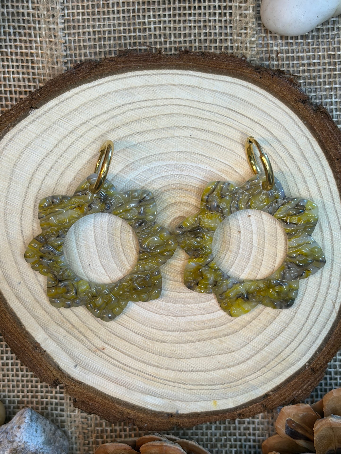 Pampille Doli ambré + créole dorée 14 mm