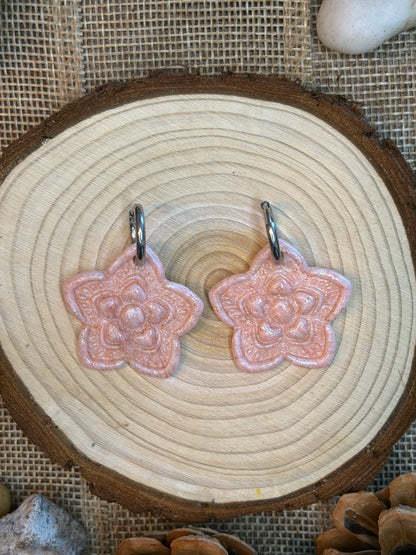 Pampille Anis rosé nacré + créole argent 14 mm