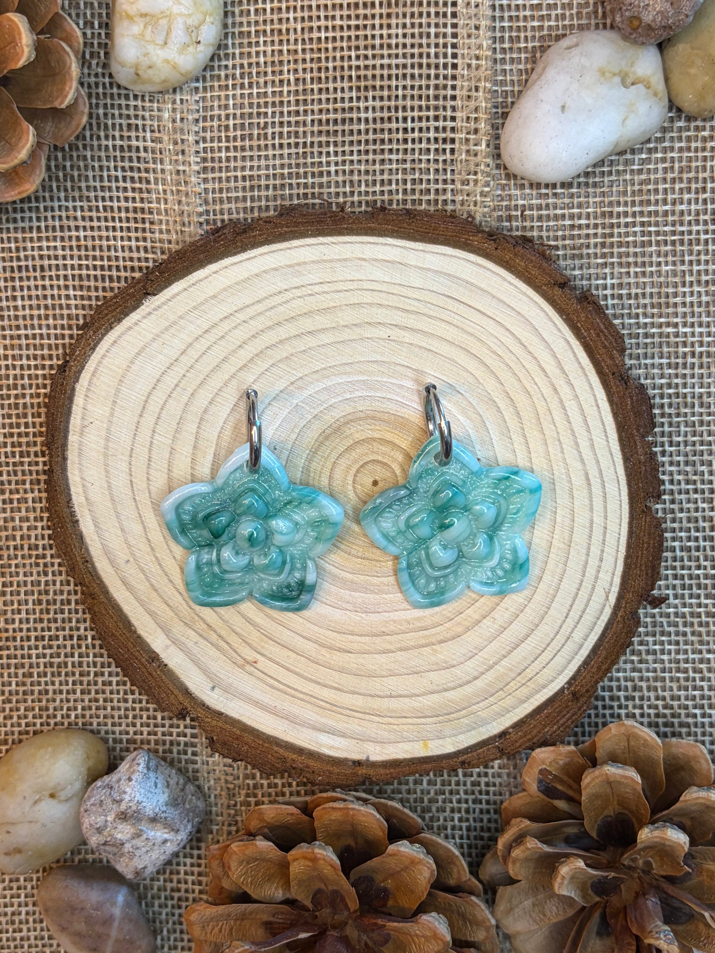 Pampille Anis vert ambré + créole argent 14 mm