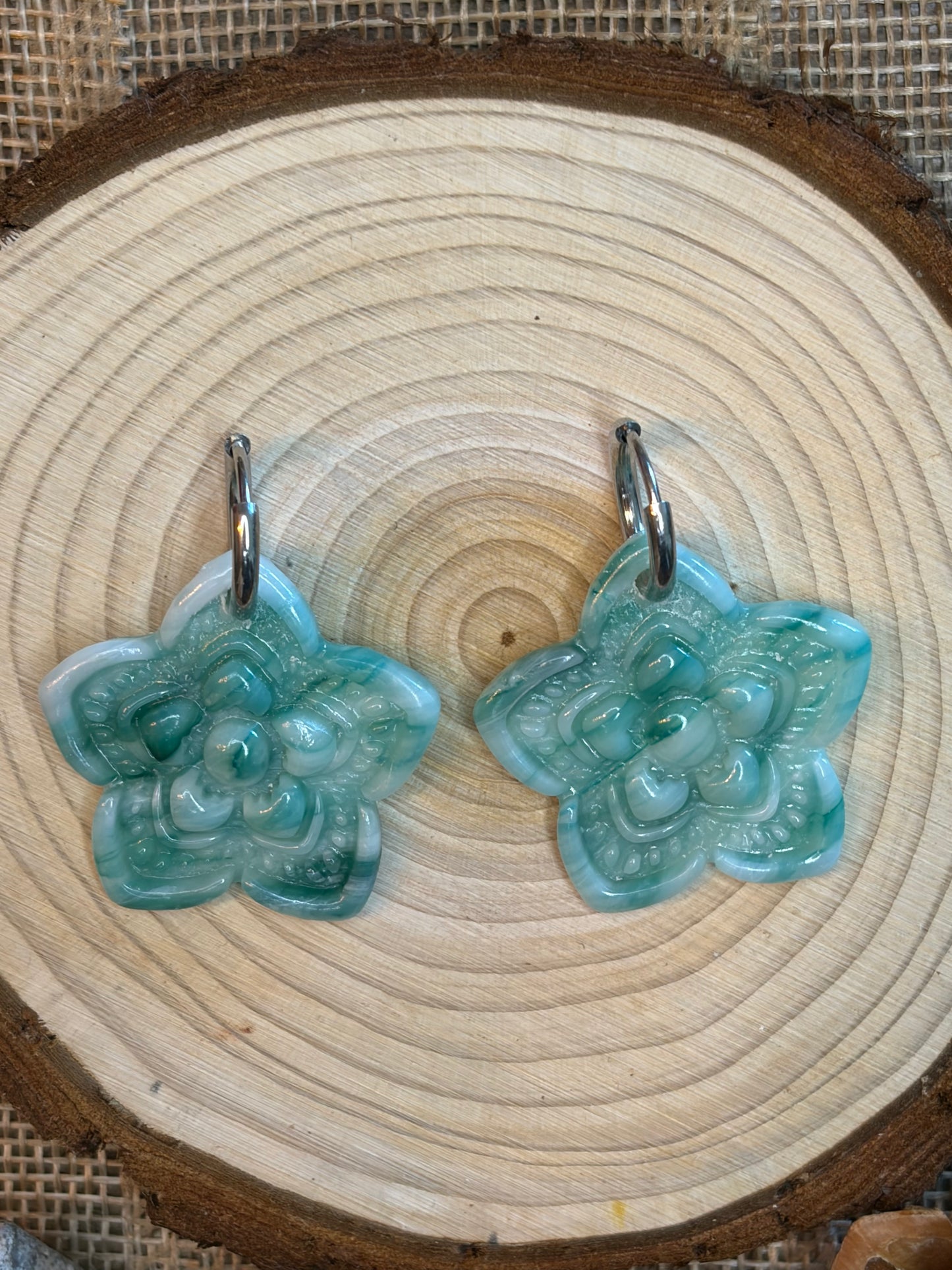 Pampille Anis vert ambré + créole argent 14 mm