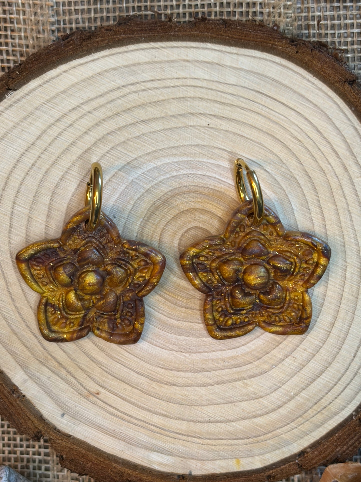 Pampille Anis brune + créole dorée 14 mm