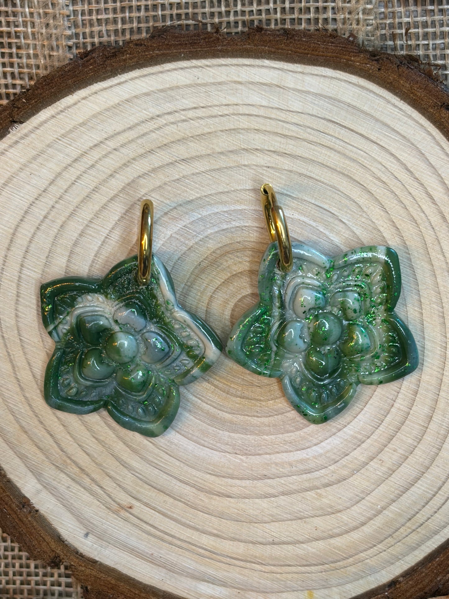 Pampille Anis verte + créole dorée 14 mm
