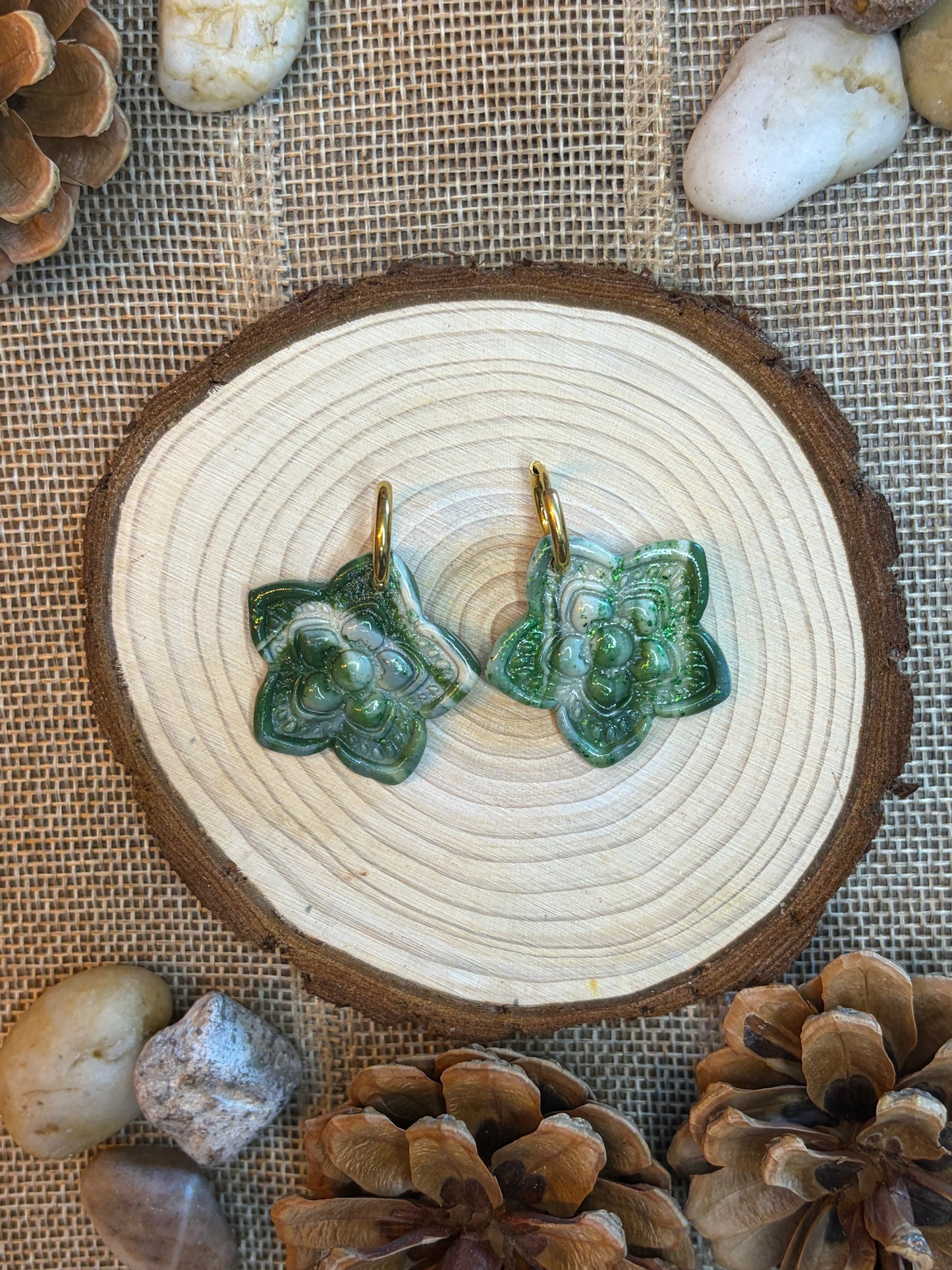 Pampille Anis verte + créole dorée 14 mm