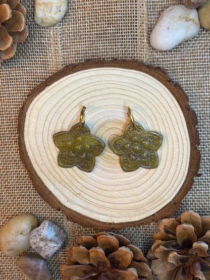 Pampille Anis verte ambrée + créole dorée 14 mm